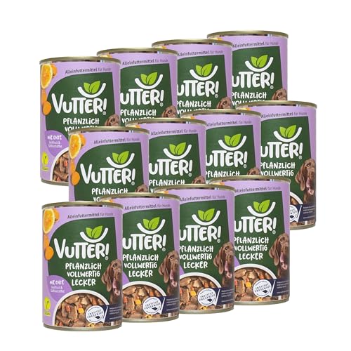 VUTTER ! Nassfutter Wie Ente, 12x400 g: Hundefutter Vegan - Alleinfutter für Hunde - Fleischähnlich für hohe Akzeptanz - Sojaprotein für Muskeln, Zink für Haut & Fell, Kalzium für Zähne & Knochen von VUTTER !