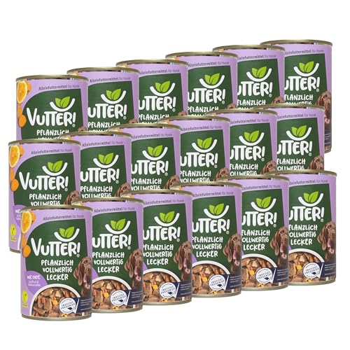 VUTTER ! Nassfutter Wie Ente, 18x400 g: Hundefutter Vegan - Alleinfutter für Hunde - Fleischähnlich für hohe Akzeptanz - Sojaprotein für Muskeln, Zink für Haut & Fell, Kalzium für Zähne & Knochen von VUTTER !