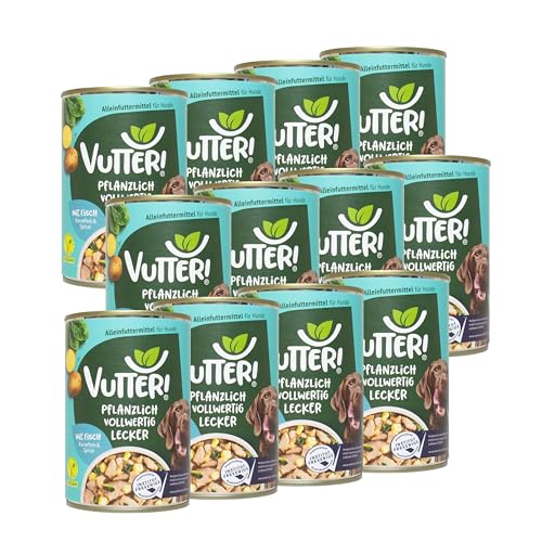 VUTTER ! Nassfutter Wie Fisch, 12x400 g: Hundefutter Vegan - Alleinfutter für Hunde - Fleischähnlich für hohe Akzeptanz - Sojaprotein für Muskeln, Zink für Haut & Fell, Kalzium für Zähne & Knochen von VUTTER !