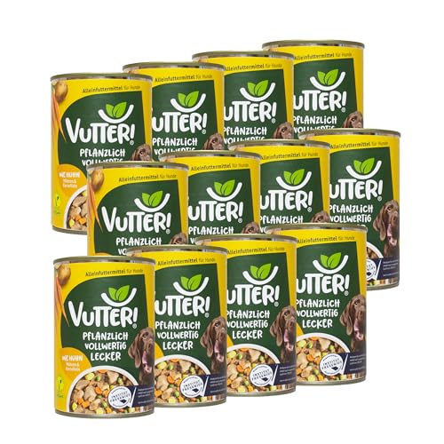 VUTTER ! Nassfutter Wie Huhn, 12x400 g: Hundefutter Vegan - Alleinfutter für Hunde - Fleischähnlich für hohe Akzeptanz - Sojaprotein für Muskeln, Zink für Haut & Fell, Kalzium für Zähne & Knochen von VUTTER !
