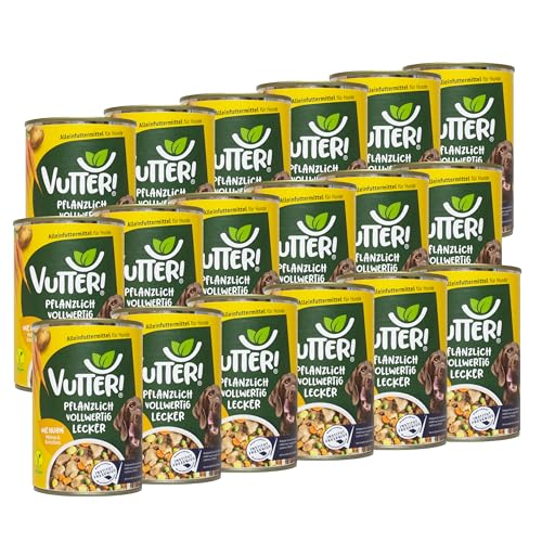 VUTTER ! Nassfutter Wie Huhn, 18x400 g: Hundefutter Vegan - Alleinfutter für Hunde - Fleischähnlich für hohe Akzeptanz - Sojaprotein für Muskeln, Zink für Haut & Fell, Kalzium für Zähne & Knochen von VUTTER !