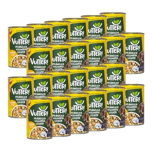 VUTTER ! Nassfutter Wie Huhn, 24x400 g: Hundefutter Vegan - Alleinfutter für Hunde - Fleischähnlich für hohe Akzeptanz - Sojaprotein für Muskeln, Zink für Haut & Fell, Kalzium für Zähne & Knochen von VUTTER !