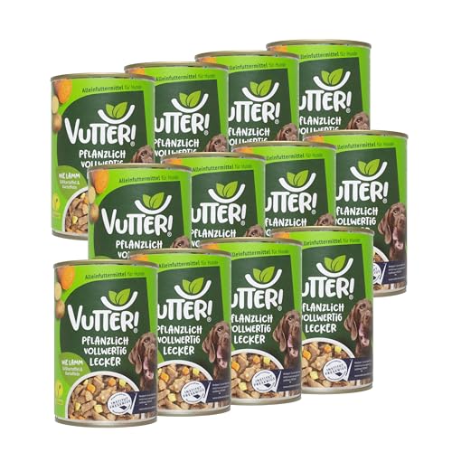 VUTTER ! Nassfutter Wie Lamm, 12x400 g: Hundefutter Vegan - Alleinfutter für Hunde - Fleischähnlich für hohe Akzeptanz - Sojaprotein für Muskeln, Zink für Haut & Fell, Kalzium für Zähne & Knochen von VUTTER !