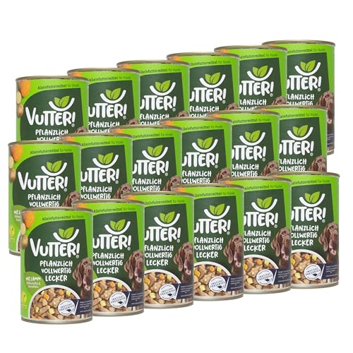 VUTTER ! Nassfutter Wie Lamm, 18x400 g: Hundefutter Vegan - Alleinfutter für Hunde - Fleischähnlich für hohe Akzeptanz - Sojaprotein für Muskeln, Zink für Haut & Fell, Kalzium für Zähne & Knochen von VUTTER !