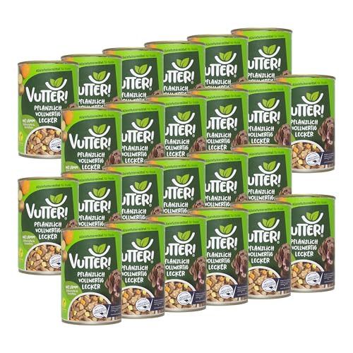 VUTTER ! Nassfutter Wie Lamm, 24x400 g: Hundefutter Vegan - Alleinfutter für Hunde - Fleischähnlich für hohe Akzeptanz - Sojaprotein für Muskeln, Zink für Haut & Fell, Kalzium für Zähne & Knochen von VUTTER !