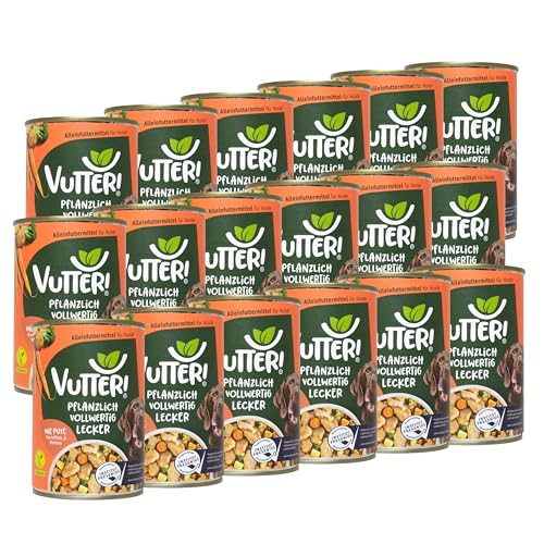 VUTTER ! Nassfutter Wie Pute, 18x400 g: Hundefutter Vegan - Alleinfutter für Hunde - Fleischähnlich für hohe Akzeptanz - Sojaprotein für Muskeln, Zink für Haut & Fell, Kalzium für Zähne & Knochen von VUTTER !