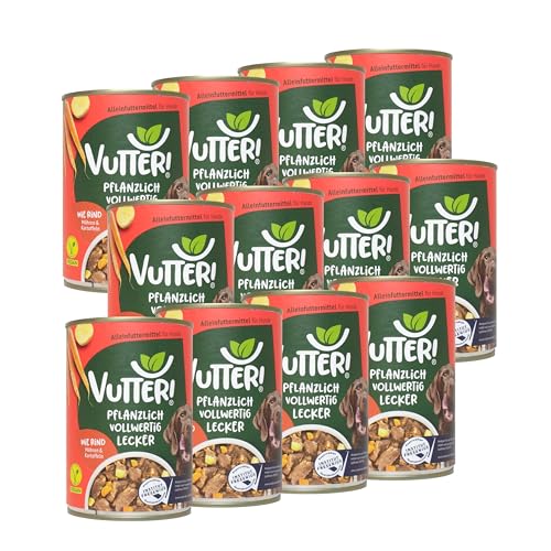 VUTTER ! Nassfutter Wie Rind, 12x400 g: Hundefutter Vegan - Alleinfutter für Hunde - Fleischähnlich für hohe Akzeptanz - Sojaprotein für Muskeln, Zink für Haut & Fell, Kalzium für Zähne & Knochen von VUTTER !