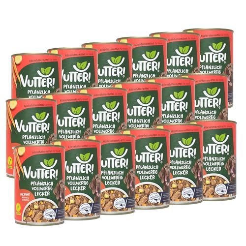 VUTTER ! Nassfutter Wie Rind, 18x400 g: Hundefutter Vegan - Alleinfutter für Hunde - Fleischähnlich für hohe Akzeptanz - Sojaprotein für Muskeln, Zink für Haut & Fell, Kalzium für Zähne & Knochen von VUTTER !