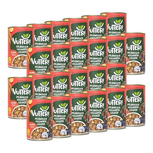 VUTTER ! Nassfutter Wie Rind, 24x400 g: Hundefutter Vegan - Alleinfutter für Hunde - Fleischähnlich für hohe Akzeptanz - Sojaprotein für Muskeln, Zink für Haut & Fell, Kalzium für Zähne & Knochen von VUTTER !