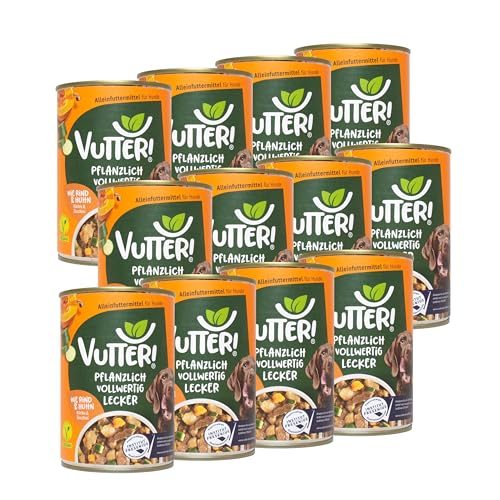 VUTTER Nassfutter Wie Rind & Huhn, 12x400 g: Hundefutter Vegan - Alleinfutter für Hunde - Fleischähnlich für hohe Akzeptanz - Sojaprotein für Muskeln, Zink für Haut & Fell, Kalzium für Zähne & Knochen von VUTTER !