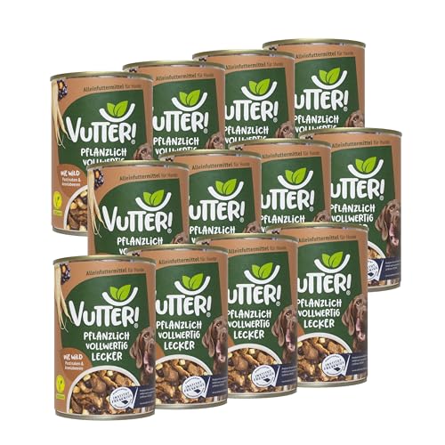 VUTTER ! Nassfutter Wie Wild, 12x400 g: Hundefutter Vegan - Alleinfutter für Hunde - Fleischähnlich für hohe Akzeptanz - Sojaprotein für Muskeln, Zink für Haut & Fell, Kalzium für Zähne & Knochen von VUTTER !