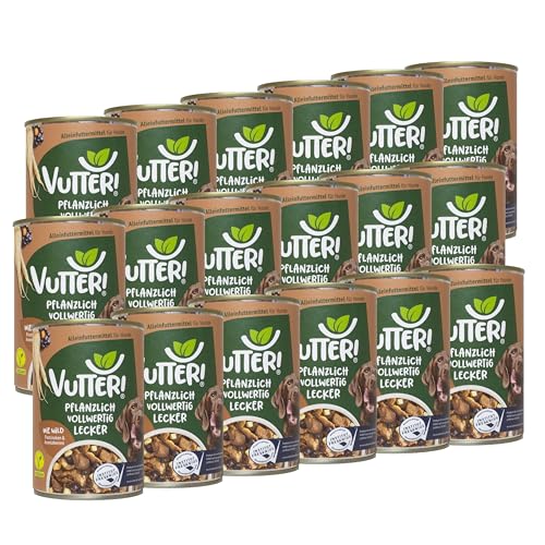 VUTTER ! Nassfutter Wie Wild, 18x400 g: Hundefutter Vegan - Alleinfutter für Hunde - Fleischähnlich für hohe Akzeptanz - Sojaprotein für Muskeln, Zink für Haut & Fell, Kalzium für Zähne & Knochen von VUTTER !