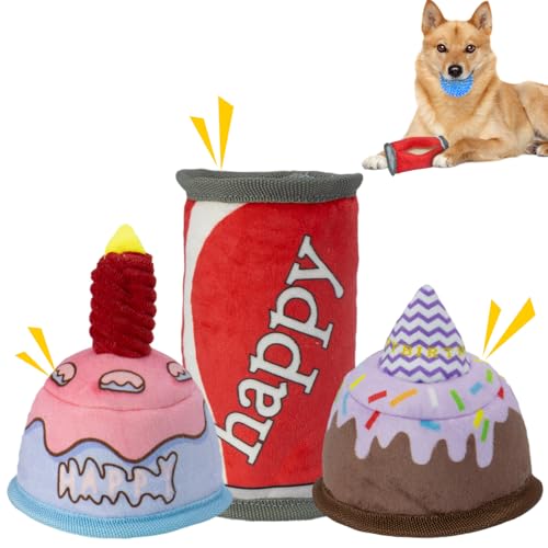 VWPTCHI Quietschendes, langlebiges Kauspielzeug, Geburtstagskuchenball, Hundespielzeug, 3er-Pack, interaktive Haltbarkeit für stundenlangen Kauspaß, ultraweiches Welpenspielzeug-Set, für kleine und von VWPTCHI