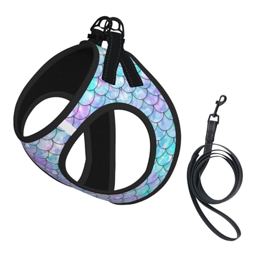 L Pet Leash Vest & Dog Harness - Small Size Mermaid Print Leash Set, Reflective, Adjustable for Cats & Dogs von VXXNlnn