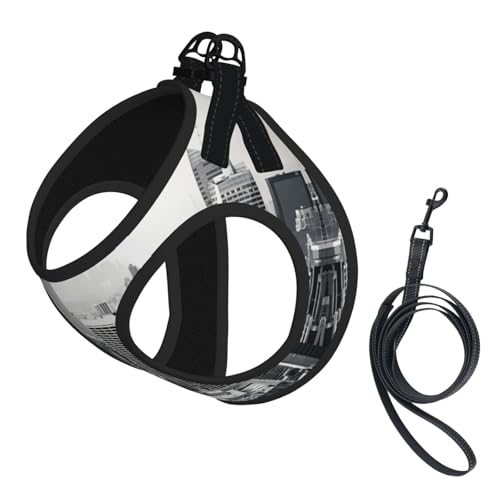M Pet Leash Vest & Dog Harness - Small Size Black and White New York Print Leash Set, Reflective, Adjustable for Cats & Dogs von VXXNlnn