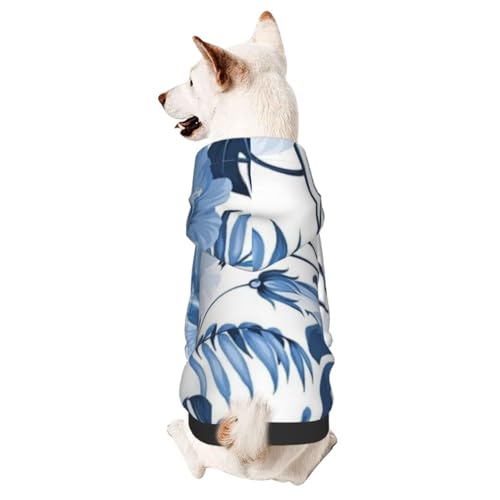 Süßes kleines Haustier Blau Blume Tropische Kapuzen-Sweatshirt - Atmungsaktive Haustierkleidung, geeignet für den Innen- und Außenbereich - Haustier Sweatshirt von VYONNE