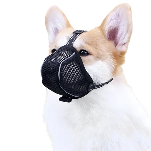VZU Maulkorb für Hunde, Atmungsaktiv, Reflektierend, Verstellbarer Hundemaulkorb für Kleine Mittelgroße und Große, Verhindert Kauen, Fressen, Beißen, Mesh Haustiermaske(Schwarz, XL) (XL) von VZU