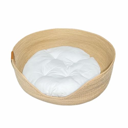 VaLtEv Gewebtes Katzenbett, Korb, Stroh, warm, Schlafnest mit Kissen und Zaunkratzer, kühlend, beruhigend, für den Innenbereich, rund, weiche Katzentoilette für Kätzchen, Hunde, Welpen, Haustiere VaLtEv Gewebtes Katzenbett, Korb, Stroh, warm, Schlafnest mit Kissen und Zaunkratzer, kühlend, beruhigend, für den Innenbereich, rund, weiche Katzentoilette für Kätzchen, Hunde, Welpen, Haustiere von VaLtEv