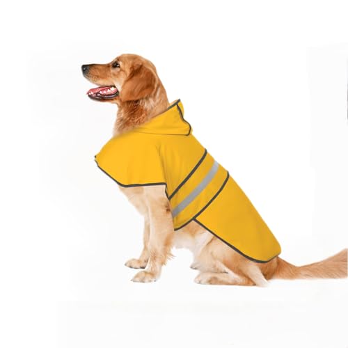 VacFreKep Leichter,atmungsaktiver,wasserdichter Hunderegenmantel mit Kapuze und Reflektorband,mit verstellbarem Bauchgurt und Kordelzugloch auf der Rückseite für große Hunde von VacFreKep