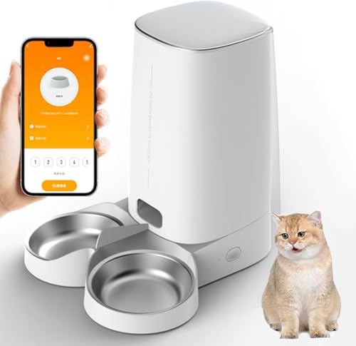 Futterautomat Katze & Hund - 4L Automatischer Futterspender, Haustier Intelligenter Futterspender, mit Edelstahlnapf, Zeitgesteuerte Fütterung, Akku- & Netzbetrieben, Weiß (WLAN-Version, Zwei Napf) Futterautomat Katze & Hund - 4L Automatischer Futterspender, Haustier Intelligenter Futterspender, mit Edelstahlnapf, Zeitgesteuerte Fütterung, Akku- & Netzbetrieben, Weiß (WLAN-Version, Zwei Napf) von Vacclo