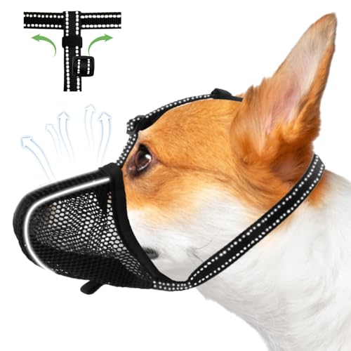 Maulkorb für Hunde Weicher Netzmaulkorb Atmungsaktiver Mesh für Mittlere Hunde Reflektierende Einstellbare Hundemaulkorb zum Verhindern von Fressen Lecken Bellen Ermöglicht Hecheln und Trinken (M) von Vachelper