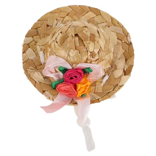 Vaguelly Strohhut Für Haustiere Woven Pet Hat Für Hunde Und Katzen Sommeraccessoire Für Haustier-Cosplay Und Dekoration Für Strandspiele Und Rollenspiele Mit Einem Bunten Blumendesign von Vaguelly