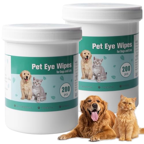 400 STK Augenpflege für Hunde und Katzen, Augenpflege Hund und Tränenfleckenentferner Hund, Augen Reinigungspads für Haustiere, Vielseitige Haustiertücher, Verhindert Augeninfektionen (2 Bottles) von Vaileal
