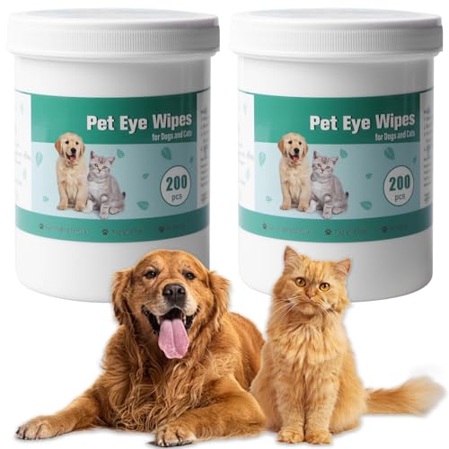 400 Stück Augenpflege für Hunde und Katzen, Augenpflege Hund und Tränenfleckenentferner Hund, Augen Reinigungspads für Haustiere, Vielseitige Haustiertücher, Verhindert Augeninfektionen (2er-Pack) von Vaileal