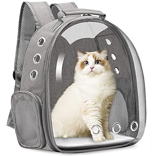 Vailge Katzentragerucksack, Haustier-Trage-Rucksack, Vordertasche für kleine, mittelgroße Katzen, Welpen, Hundetragetasche, Weltraumkapsel, Spazierengehen, Camping (Hellgrau) von Vailge