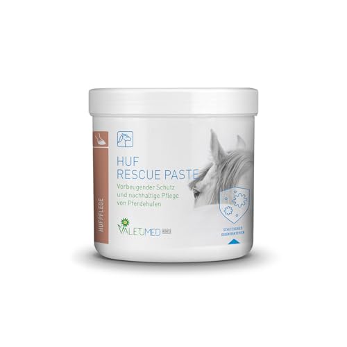 Valetumed HUF Rescue Paste, 450 ml, hochwertige, pflanzliche Extrakte aus Thymian und Rosmarin für Schutz, Pflege und Regeneration des Hufhorns sowie Hautstellen rund um den Pferdehuf von Valetumed