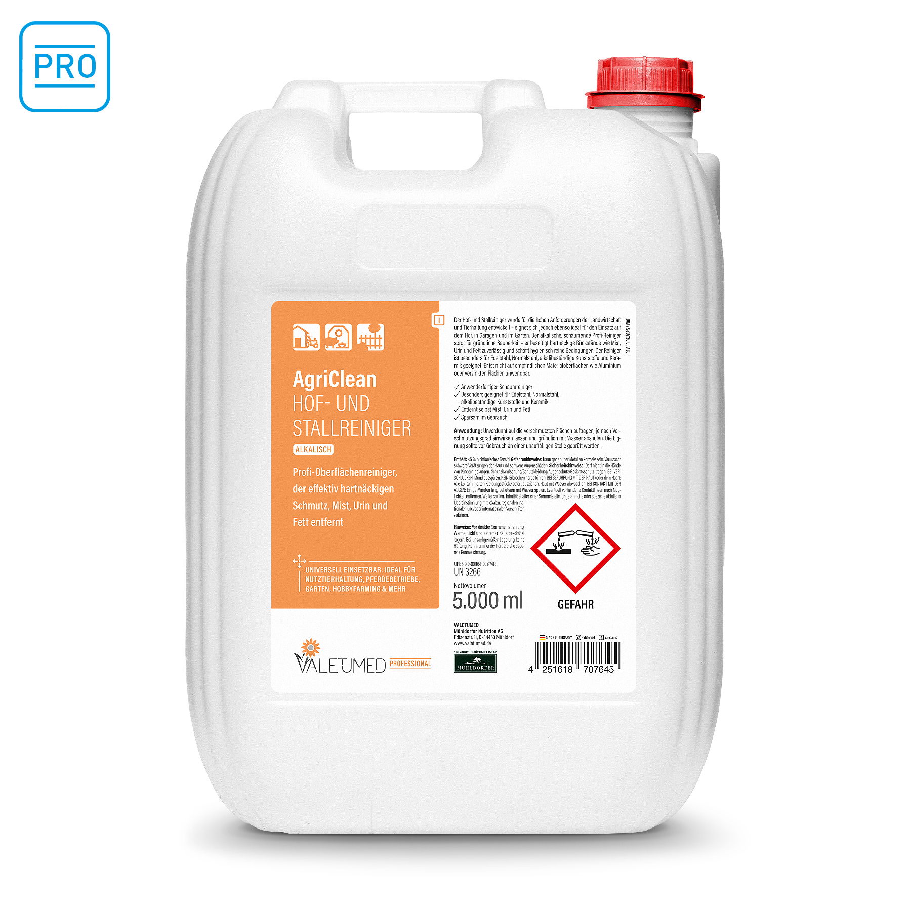 Valetumed Professional AgriClean Stallreiniger Konzentrat 5000 ml Entfernt hartnäckigen Schmutz, Mist, Urin, Fett-, Eiweiß-, Kalk- und Salpeterverschmutzungen Valetumed Professional AgriClean Stallreiniger Konzentrat 5000 ml Entfernt hartnäckigen Schmutz, Mist, Urin, Fett-, Eiweiß-, Kalk- und Salpeterverschmutzungen von Valetumed