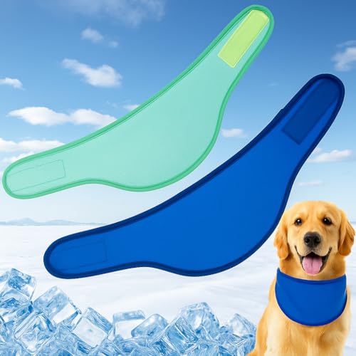 Valicaer 2 Stück Kühlhalsband für Hunde,Hunde halstücher Kühlend,Verstellbare Atmungsaktives Hundehalsband Kühlend mit Halstuch,Bandana für Sommer,Kühlung Kragen (Blau Grün, Groß) von Valicaer