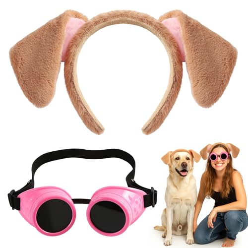 Valicaer Braune Hundeohren Stirnband mit Steampunk Brillen, Cartoon Welpenohren Kostüm Zubehör für Halloween Party und Cosplay, Weihnachtskostüm Hund Partydekoration Valicaer Braune Hundeohren Stirnband mit Steampunk Brillen, Cartoon Welpenohren Kostüm Zubehör für Halloween Party und Cosplay, Weihnachtskostüm Hund Partydekoration von Valicaer