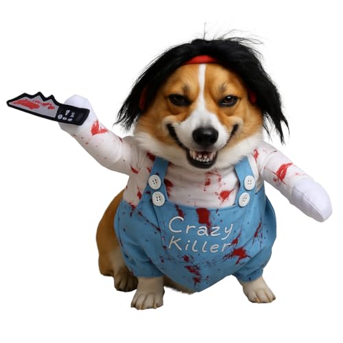 Valicaer Halloween Hundekostüm Chucky,Hund Schreckliches Kostüm Lustiges Haustier Kostüm für kleine bis große Hunde und Katze, Party- und Cosplay Anzug Dog Killers (S) von Valicaer