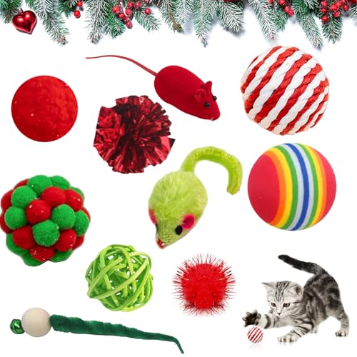Valicaer Weihnachts Katzenspielzeug,10Pcs Weihnachts Interaktives Katzen Spielzeug Kätzchenspielzeug für den Innenbereich Kätzchen Beißspielzeug Verschieden Spielzeuge Mäusen,Bällen,Glocken Zauberstab Valicaer Weihnachts Katzenspielzeug,10Pcs Weihnachts Interaktives Katzen Spielzeug Kätzchenspielzeug für den Innenbereich Kätzchen Beißspielzeug Verschieden Spielzeuge Mäusen,Bällen,Glocken Zauberstab von Valicaer