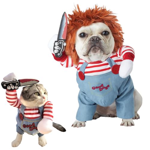 Hunde-Halloween-Kostüm, tödliche Puppe, Hundekostüm, niedliches Hunde-Cospaly, Weihnachten, Chucky Hundekleidung für kleine, mittelgroße und große Hunde und Katzen, XL von Valman