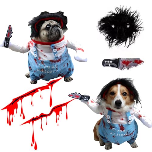 Tödliches Hundekostüm, Hunde-Halloween-Kostüm, verstellbares Hunde-Rollenspiel-Kostüm, lustige Puppenperücke für Hunde, Katzen, Größe M von Valman