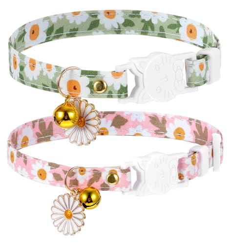Katzenhalsband für Mädchen, weibliches Katzenhalsband mit Sicherheitsverschluss und Glöckchen, Blumenmuster, verstellbar, 19,1 - 27,9 cm, Kätzchen-Halsbänder für Mädchen und Katzen, 2 Stück von ValueBargain