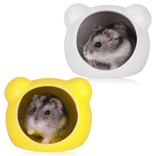 VanEnjoy Hamsterversteck aus Keramik, Gelb und Weiß, Kleintierversteck, für Rennmäuse, Mäuse, niedliche Sommer-Kühlhäuser für Käfigzubehör, 2 Stück VanEnjoy Hamsterversteck aus Keramik, Gelb und Weiß, Kleintierversteck, für Rennmäuse, Mäuse, niedliche Sommer-Kühlhäuser für Käfigzubehör, 2 Stück von VanEnjoy