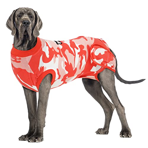 Vanansa Genesungsanzug für Hunde und Katzen nach Operationen, verhindert Lecken mit Streifen, Hunde-Body für Welpen, chirurgische Kleidung, postoperative Weste (rot, camouflage - S) von Vanansa