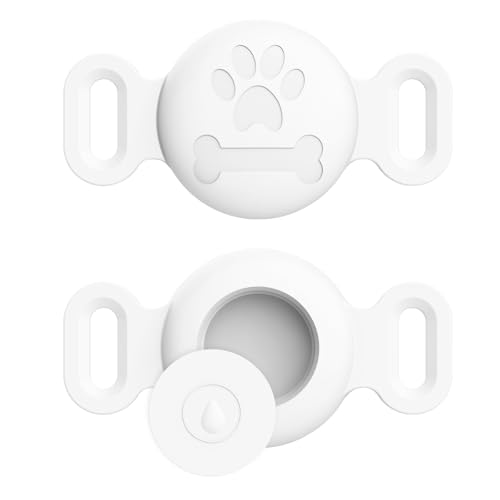 Vancle für Airtag Hülle Hundehalsband Halter, 1 Stück Air Tag Hund Schutzhülle Wasserdicht Silikon Anhänger für Apple Airtags GPS Tracker Hüllen Zubehör mit Gravierte Katzenpfote und Knochenmuster von Vancle