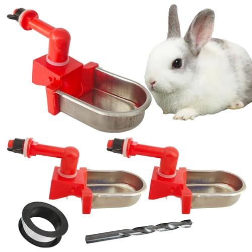 3 Stück Metall Kaninchen Hühnerwasserbecher Hühnerwasserspender DIY Kaninchen Hühnertränke für kleine Kaninchen Hamster Meerschweinchen, zecken，Kaninchen (3pcs, Plastik) von VandanCoop
