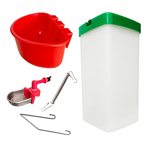 VandanCoop 1L Automatische Kaninchen Trinkflasche für Käfig Nicht Tropfen Hängen Nagetier Metall Trinker Cup Feeder Bowl Bunny Wasserspender für kleine Tiere (1000ml, Tasse + Futterspender) von VandanCoop