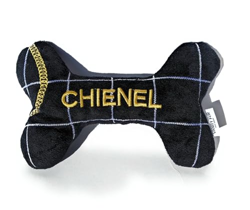 Vanity Fur PET Shop 2in1 Hundespielzeug Plüsch Quietschendes Hundespielzeug mit Gummiknochen | Interaktives & Anreicherung Kauspielzeug für Hunde | Chienel Designer Parodie - Schwarze Mode | von Vanity Fur Pet Shop