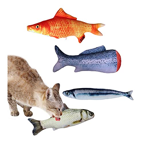 Vankra Katzenminze-Fischspielzeug, 3D-Simulation, weiches Plüsch, Fischform, Katzenspielzeug, Katzen-Fischkissen, Zahnreinigung, interaktives Katzenspielzeug, 4 Stück von Vankra