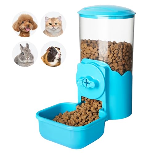 Vannon Automatischer Futterspender für Kleintiere, 1000 ml, Schwerkraft-Futterspender für Käfig, Futternapf für Kaninchen, Welpen, Katzen, Frettchen, Meerschweinchen, Chinchilla, Papagei, Blau von Vannon
