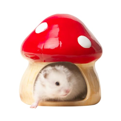 Varatiktok Keramik-Pilz-Versteck, Pilz-Hamster-Versteck - Haustier-Hamsterkäfig - Haustierhäuser für Hamster, Kühlhütte, Versteckkäfig für Hamster, pilzförmiger Komfort für kleine Haustiere von Varatiktok