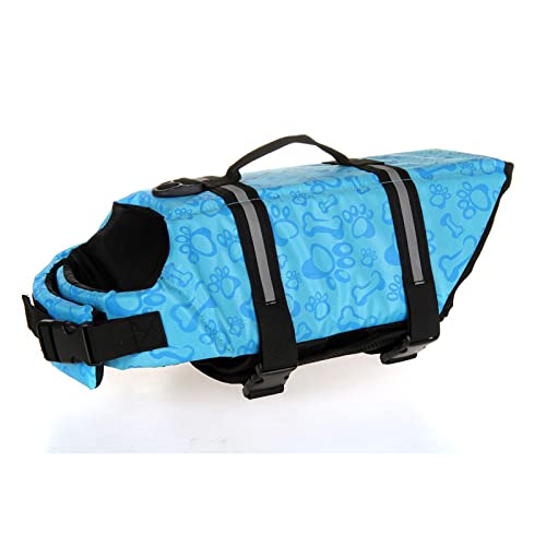 Schwimmweste für Hunde, mit hervorragendem Auftrieb und Rettungsgriff, Hunde-Schwimmweste verstellbar,L,Blue-1 von VasedGins