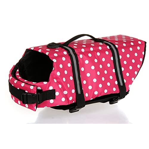 Schwimmweste für Hunde, mit hervorragendem Auftrieb und Rettungsgriff, Hunde-Schwimmweste verstellbar,M,Pink-2 von VasedGins