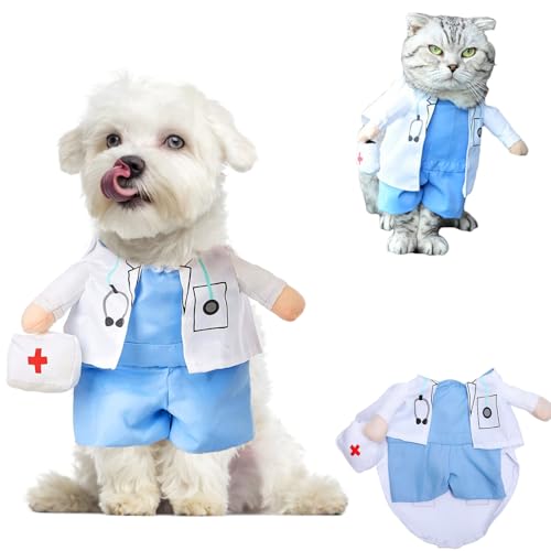 Arztkostüm für kleine Hunde, Halloween, Katzenkostüm, lustig, Cosplay, Arztmantel, Einteiler, Outfits für Welpen, Kätzchen, Katze, Arzt, Uniform, Kleidung, Haustier-Jeans, Weihnachtskleidung Arztkostüm für kleine Hunde, Halloween, Katzenkostüm, lustig, Cosplay, Arztmantel, Einteiler, Outfits für Welpen, Kätzchen, Katze, Arzt, Uniform, Kleidung, Haustier-Jeans, Weihnachtskleidung von Vaudarkit